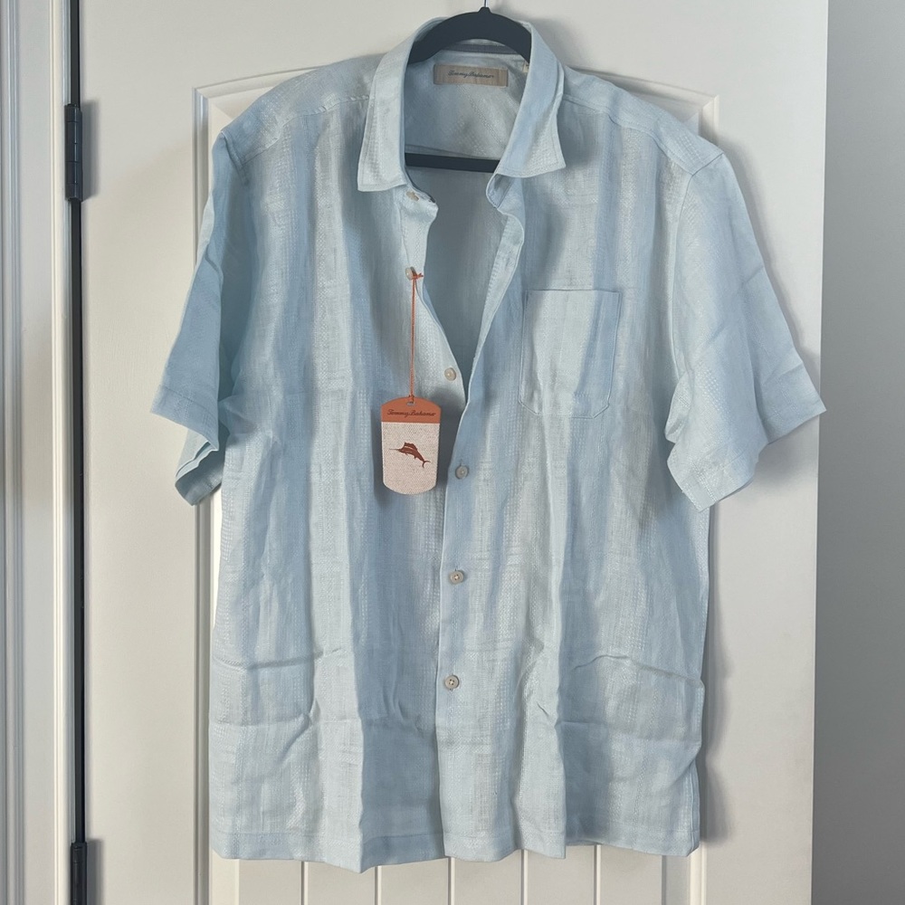 Tommy Bahama Light Blue Linen Short Sleeve BottomUp Shirt